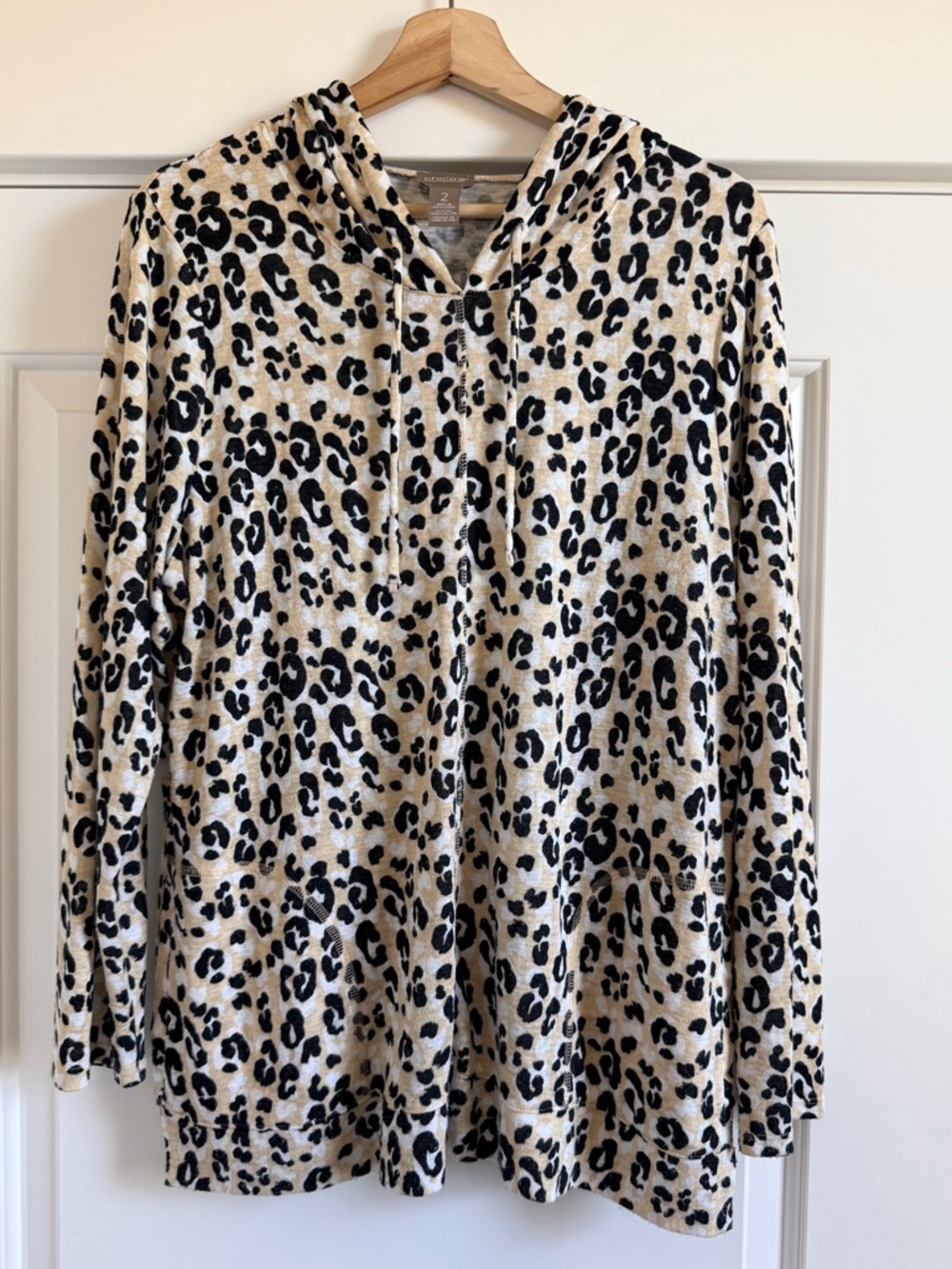 Chico's Leopard-Pattern Hooded Pullover - Black &… - image 1